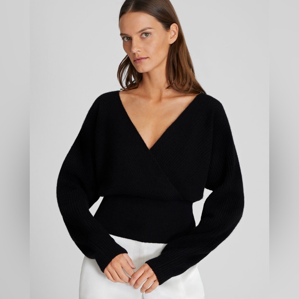 CLUB MONACO Cross Front Cashmere Sweater Black